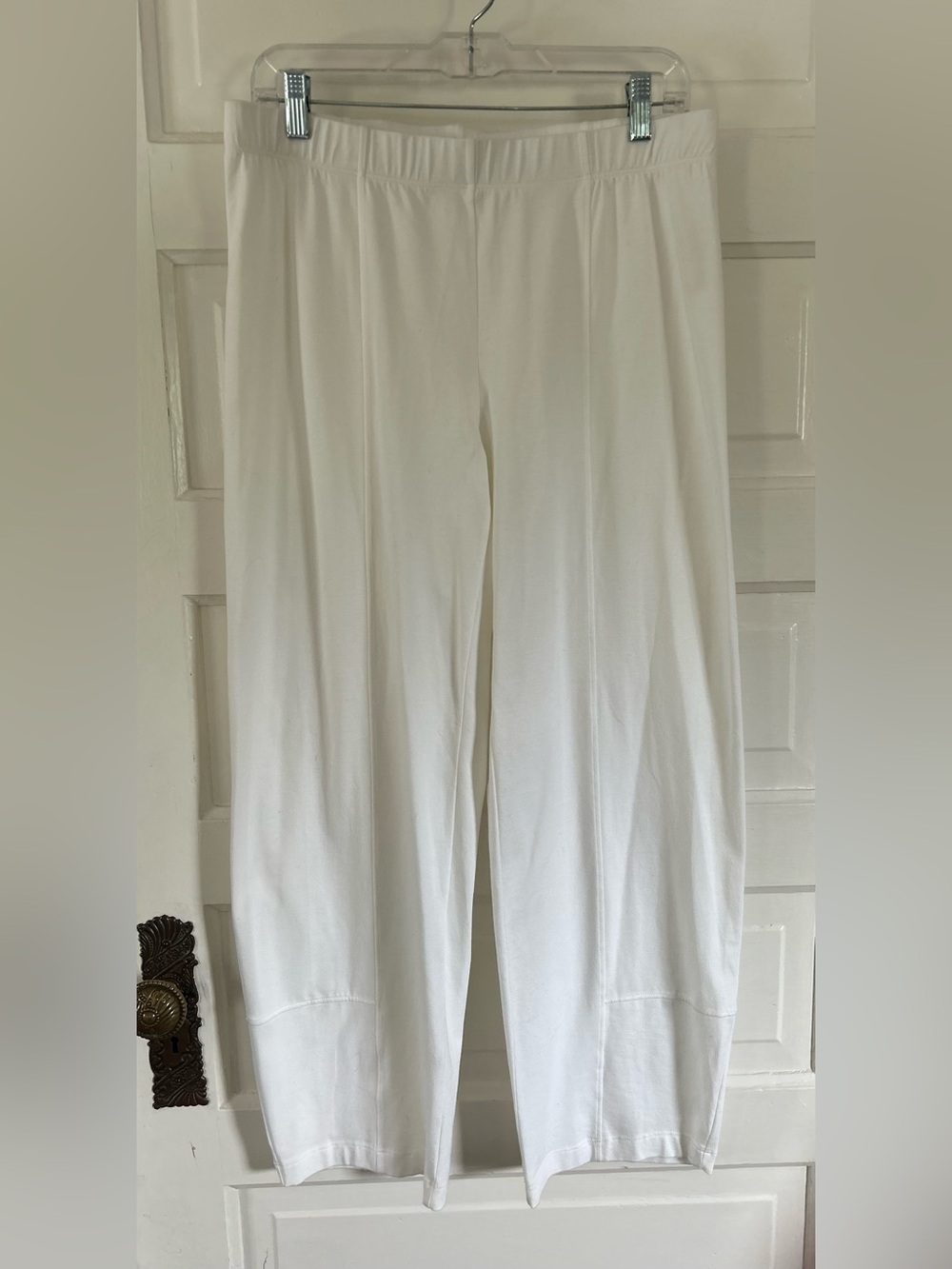 Eileen Fisher White Elastic High Waist Barrel Pants. 100% Organic Cotton. Small